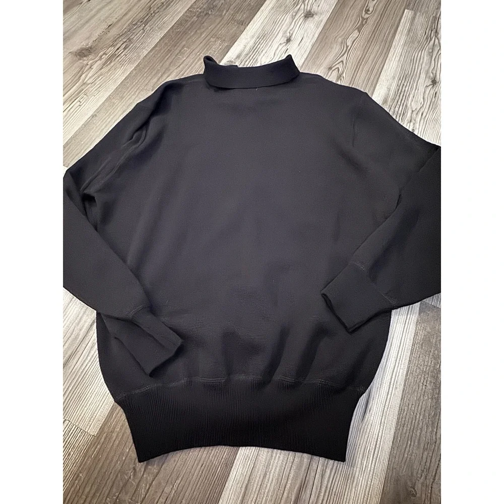 I Levrieri Italy Mens Black 100% Pure Merino Wool Long Sleeve Polo Sweater Large